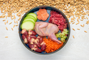 Grain-Free Fresh Dog Food Against a Bed of Grains